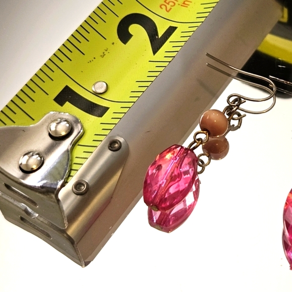 Pink Glass and Acrylic Dangle Earrings - Picture 3 of 4